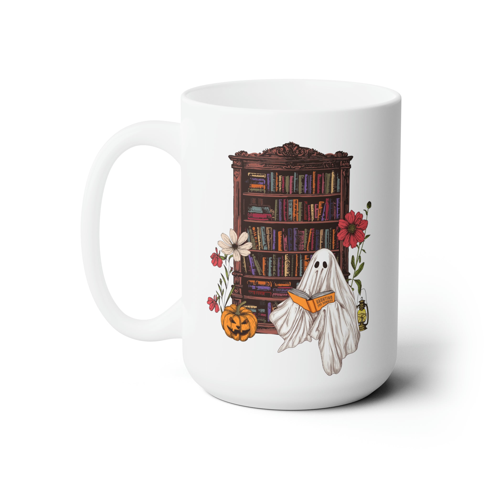 Haunting For Dummies: Ghost Reading A Book In A Haunted Library Vintage Illustrated Mug