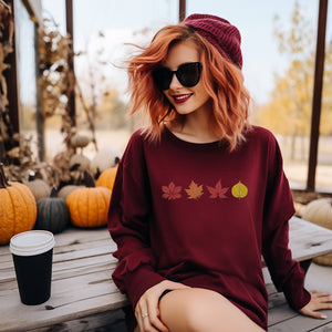 Changing Autumn Leaves Embroidered Fall Sweatshirt