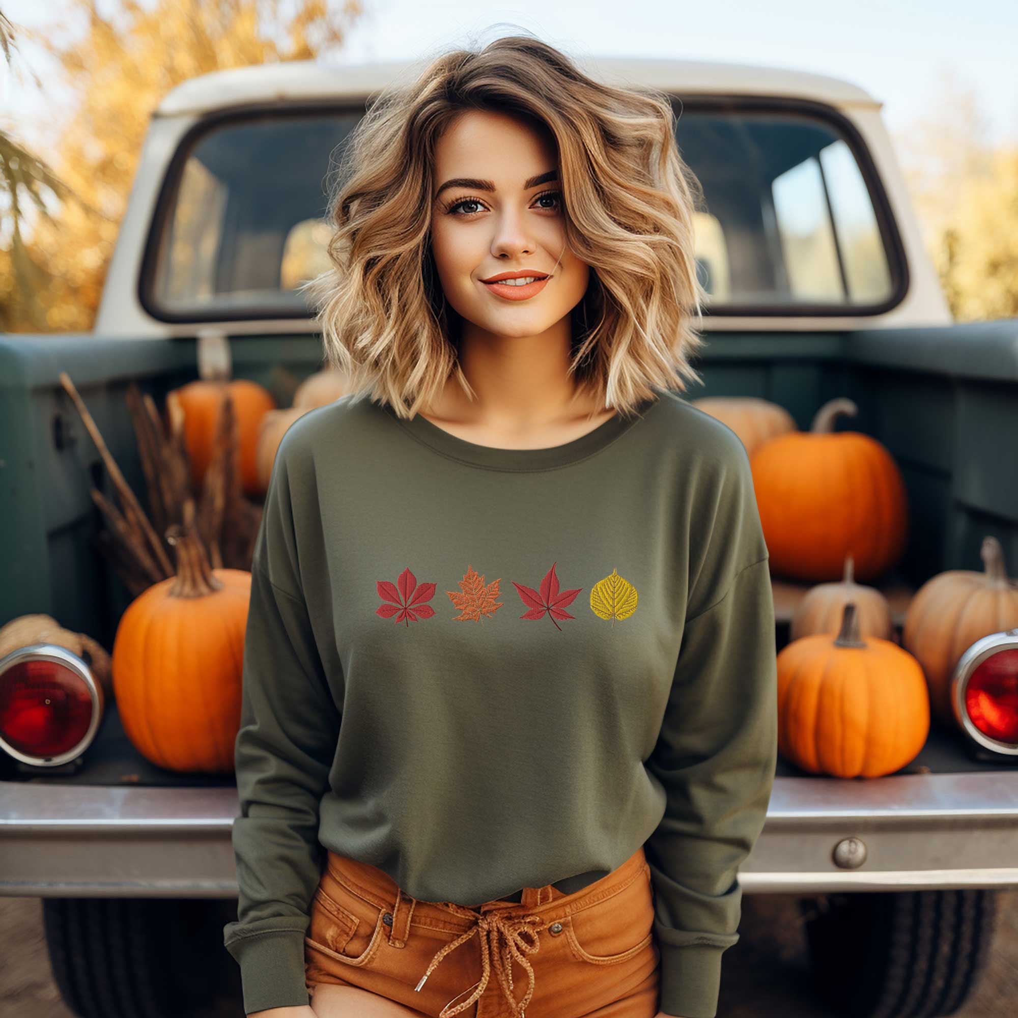 Changing Autumn Leaves Embroidered Fall Sweatshirt