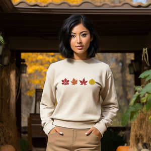 Changing Autumn Leaves Embroidered Fall Sweatshirt