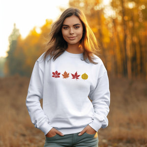 Changing Autumn Leaves Embroidered Fall Sweatshirt