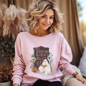 Haunting For Dummies: Ghost Reading A Book In A Haunted Library Vintage Illustrated Sweatshirt