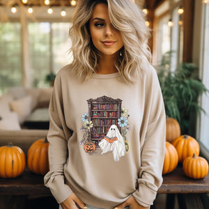 Haunting For Dummies: Ghost Reading A Book In A Haunted Library Vintage Illustrated Sweatshirt