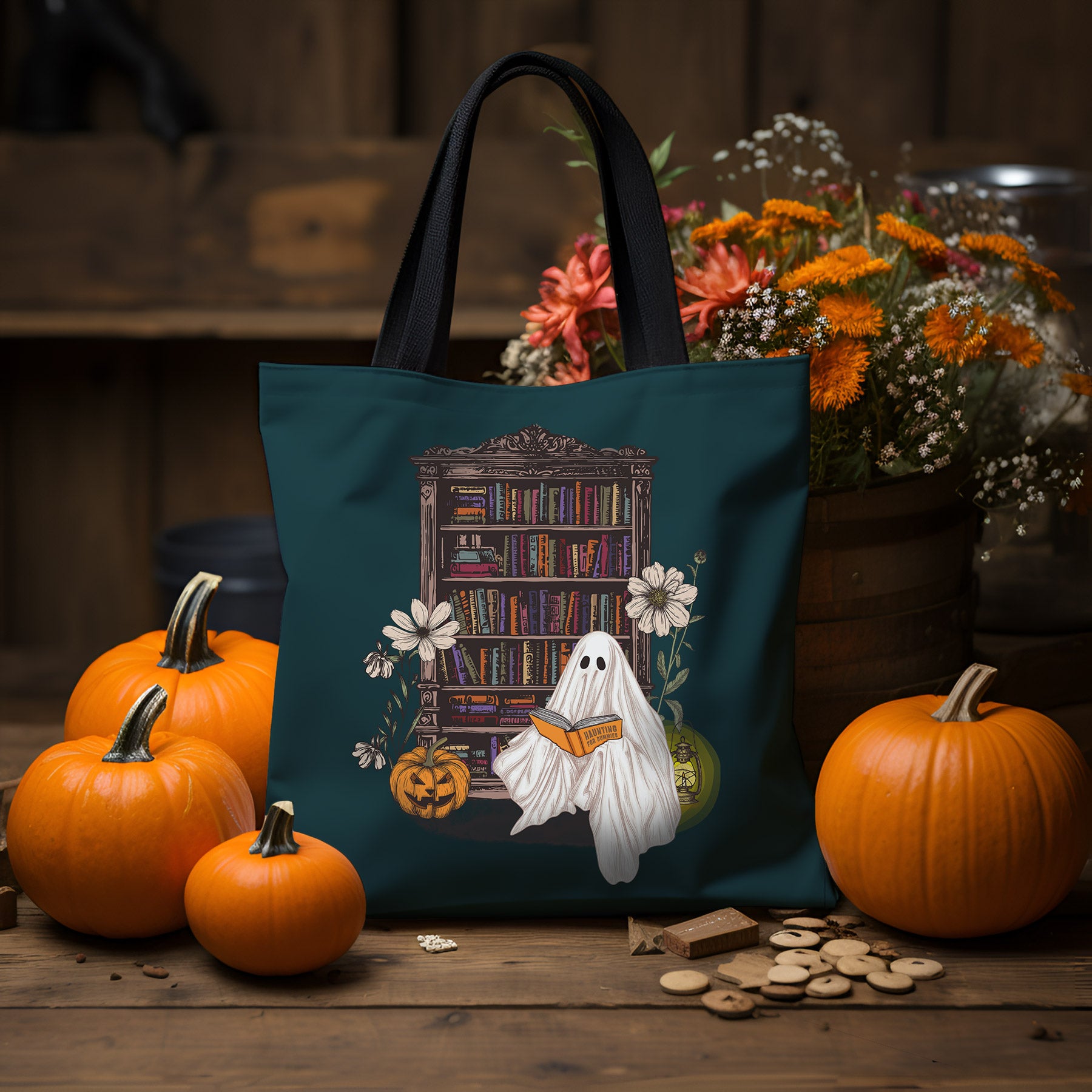 Haunting For Dummies: Ghost Reading A Book In A Haunted Library Vintage Illustrated Tote Bag